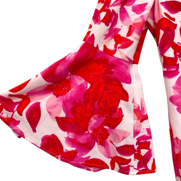 Eliza J Dress Womens 10 Pink White Floral Long Sleeve Wedding Event Modest - Picture 3 of 9